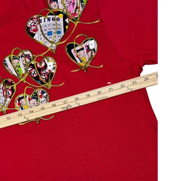 Betty Boop Bingo Playing Cards‎ Patch T Shirt Hearts Gold Puffy Paint XL USA Vtg